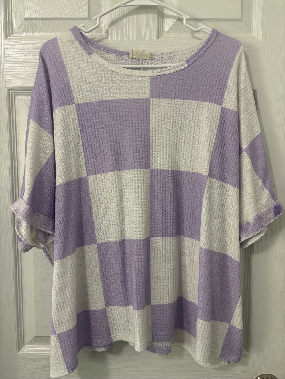 Relaxed Lilac & White Check Waffle Knit Women's Top